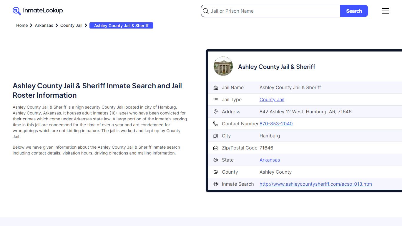 Ashley County Jail & Sheriff (AR) Inmate Search Arkansas - Inmate Lookup